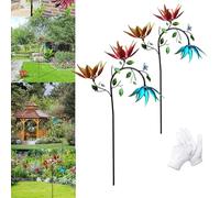 Hermoso molinillo de viento de flores multicolor de verano, flores multicolores, colorido y resistente, estaca de metal para jardín, patio, césped, decoración de patio (2)