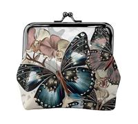 Hermoso monedero con estampado de mariposas, monedero portátil de cuero de fibra para mujer, Black, Talla única, Bolsa para monedas