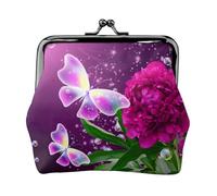 Hermoso monedero con estampado floral de mariposas moradas con cierre de beso, pequeño bolso vintage para hombres y mujeres, Black, Talla única, Bolsa para monedas