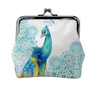 Hermoso monedero con estampado floral y pavo real, monedero portátil de cuero de fibra para mujer, Black, Talla única, Bolsa para monedas
