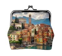 Hermoso monedero con estampado italiano, monedero portátil de cuero de fibra para mujer, Black, Talla única, Bolsa para monedas