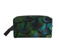 Hermoso Organizador de cosméticos de Gran Capacidad con Plumas de Pavo Real, Neceser de Viaje para Mujer.