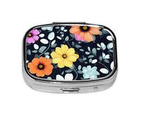 Hermoso organizador de píldoras de flores coloridas, cabe en el bolsillo, pastillero portátil de 2 compartimentos para medicamentos, vitaminas y más