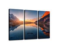Hermoso paisaje de alta montaña con picos iluminados, impresión de piedra sobre lienzo arte de pared fotografía moderna decoración del hogar patrón único estirado y enmarcado 3 piezas