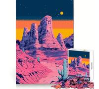 Hermoso Paisaje Minimalista de Atardecer en el Desierto con Estilo Retro sintético,1000 Piezas,Rompecabezas para Adultos,Entrenamiento de concentración,relajación Informal,Bordes Finos