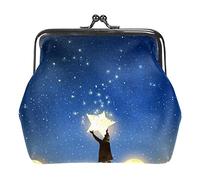 hermoso paisaje que muestra al joven de pie entre planetas brillantes y sosteniendo la estrella en el cielo nocturno pintura de estilo de arte digital Monedero Vintage Bolsa Hebilla Embrague Beso Cerr