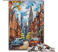 Hermoso Paisaje Urbano en Acuarela Rompecabezas de 1000 Piezas para Adolescentes Juego desafiante, decoración de Pared, cumpleaños y Navidad (26x38cm)