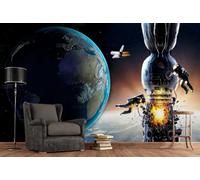 Hermoso papel tapiz espacial de planeta verde para decoración de sala de estar, mural de cafetería y restaurante, 3D, 350x245cm