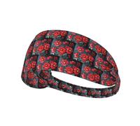 Hermoso paquete de un paquete con estampado de flores rojas, cómoda diadema elástica para ejercicio, banda atlética de 4.3 x 13.4 pulgadas, suave y transpirable