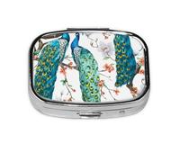 Hermoso pastillero con estampado de flores de pavo real, 2 compartimentos, organizador portátil