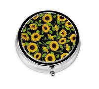 Hermoso pastillero con estampado de girasol, mini pastillero redondo, pastillero portátil, organizador de medicamentos de viaje