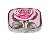 Hermoso pastillero cuadrado de rosas rosas con diseño de impresión completa, estuche de viaje de metal portátil para vitaminas y medicamentos, 2.2 x 1.6 x 0.7 pulgadas.