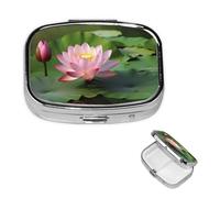 Hermoso pastillero de flores con espejo, 2 compartimentos, decorativo, para bolso o bolsillo, organizador de pastillas cuadrado pequeño, organizador semanal de metal, medicina, tableta, vitaminas