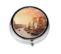 Hermoso pastillero de viaje pequeño y redondo de tres compartimentos con vista al canal de Venecia es perfecto para almacenar medicamentos diarios, vitaminas y sobre la marcha.