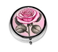 Hermoso pastillero redondo de rosas rosas, organizador redondo de 3 compartimentos, pastillero portátil de viaje para viajes.