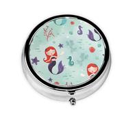 Hermoso pastillero redondo de sirena, bonito pastillero pequeño, mini pastillero, pastillero redondo de metal, pastillero de viaje