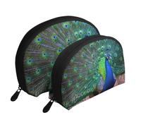 Hermoso Pavo Real, Bolsa de Maquillaje de Concha, Monedero pequeño para Mujer, Bolsa de artículos de tocador, Bolsa de cosméticos, 2 Piezas