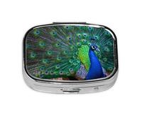 Hermoso pavo real, pastillero Meta con 2 compartimentos, organizador portátil