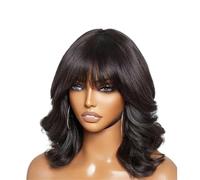 Hermoso Peluca Bob de onda corporal densidad del 220% con flequillo pelucas cabello humano hechas a máquina cortas sueltas(10inches)