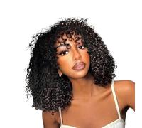 Hermoso Peluca Bob hecha a máquina de cabello humano rizado con flequillo 3x1 pelucas cierre encaje for mujeres negras(14inches)