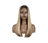 Hermoso Peluca Bob sin cola de pelo sintético liso 22 "para mujer, peluca con malla frontal
