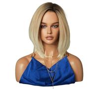 Hermoso Peluca Con Flequillo Inclinado Degradado, Pelo Corto, De Red Rosa For Mujer(Gold)