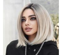 Hermoso Peluca Con Flequillo Inclinado Degradado, Pelo Corto, De Red Rosa For Mujer(Grey)