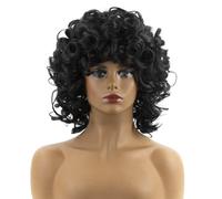 Hermoso Peluca corta negra retro de rollo pequeño for mujer, rollito primavera esponjoso