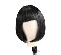 Hermoso Peluca corta y recta de Bob con flequillo for mujer, pelucas pelo sintético diarias for Cosplay, color negro Natural