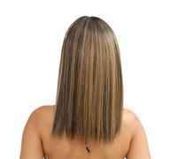 Hermoso Peluca de pelo sintético color mezclado longitud media con flequillo for mujer