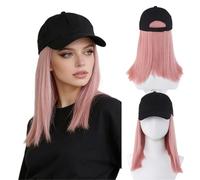 Hermoso Peluca de sombrero integrada for mujer, pelo medio a largo, cubierta completa for la cabeza(Pink)