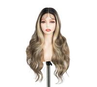 Hermoso Peluca delantera de encaje 13x4, pelucas sintéticas 28 pulgadas largo ondulado ombre rubio for mujer