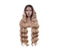 Hermoso Peluca delantera de encaje sintético, peluca larga ondulada 36 ", con parte lateral for mujer, Rubio degradado