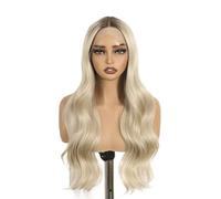 Hermoso Peluca ondulada de 26 pulgadas, rubia platino, Ombre, pelucas Cosplay con encaje frontal destacado