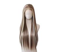 Hermoso Peluca Platinum Highlight, peluca frontal de encaje 13x4, fibras sintéticas resistentes al calor, pelucas suaves sin pegamento(16inches)