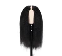 Hermoso Peluca recta con parte en V, cabello humano for mujeres negras, pelucas de sin pegamento densidad 250, negro Natural(34inches)