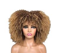 Hermoso Peluca rizada afro con flequillo sintético for mujeres negras Pelucas rizadas cortas resistentes al calor