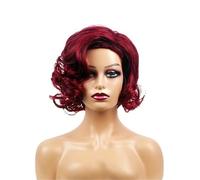 Hermoso Peluca rizada corta burdeos for mujer, esponjosa for uso diario