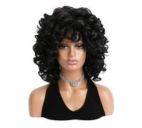 Hermoso Peluca rizada pequeña negra for mujer con volumen de cabello grueso y esponjoso, estilo natural