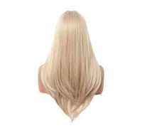 Hermoso Peluca rubia dorada con flequillo pelo largo y liso for cosplay sintético resistente al calor