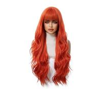 Hermoso Peluca sintética de color naranja oscuro for mujer, pelucas onduladas naturales largas y rizadas con flequillo, fiesta disfraces