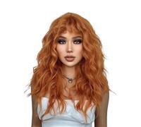 Hermoso Peluca sintética de jengibre rojo, amarillo cobre, for mujer, pelucas onduladas largas y rizadas con flequillo, uso for fiesta Cosplay
