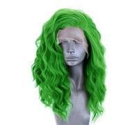 Hermoso Peluca sintética de largo medio, onda agua verde, uso diario, rayita, pelucas frontales encaje for Cosplay(22inches)