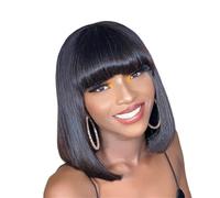 Hermoso Pelucas Bob rectas sedosas de 8-16 pulgadas con flequillo, peluca cabello humano hecha a máquina corta y completa, densidad del 220%(16inches)