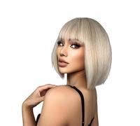 Hermoso Pelucas cortas y rectas de Bob, peluca sintética marrón rubia ombre for mujeres con flequillo