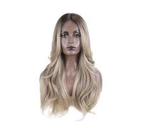 Hermoso Pelucas delanteras de encaje for cosplay rubias onduladas sintéticas 24" resaltadas en color marrón miel