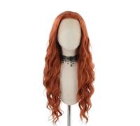 Hermoso Pelucas delanteras de encaje transparente con ondas agua largas sintéticas color marrón jengibre for mujer, ropa uso diario for fiesta y Cosplay(26inches)