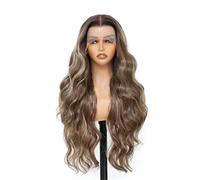 Hermoso Pelucas delanteras de encaje transparente con ondas corporales resaltadas 13x4, pelo sintético marrón degradado 30 pulgadas, peluca for la vida diaria