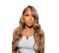 Hermoso Pelucas preplucked 13x4 de la peluca frontal del cordón transparente HD punto culminante cabello humano onda cuerpo(16inches)