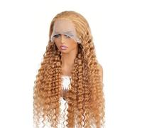 Hermoso Pelucas rizadas HD transparentes del frente cordón de la onda profunda cabello humano rubio miel pre desplumadas pelucas 200 densidad(34inches)